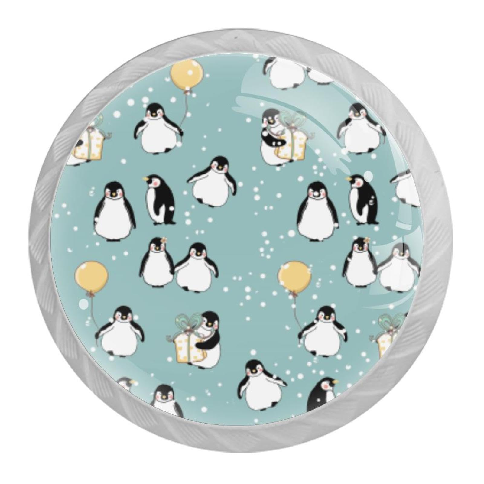 Tqmspg 4 Pieces Drawer Pulls Cute Penguins Door Knobs Dresser Handles for Kitchen Wardrobe Cupboard Hardware Furniture