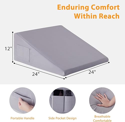 Miniatura 4 de Almohada de cuña para dormir, almohada de cuña de cama de 12 pulgadas para cabecero, cuña inclinada triangular para reflujo ácido, almohadas de cuña
