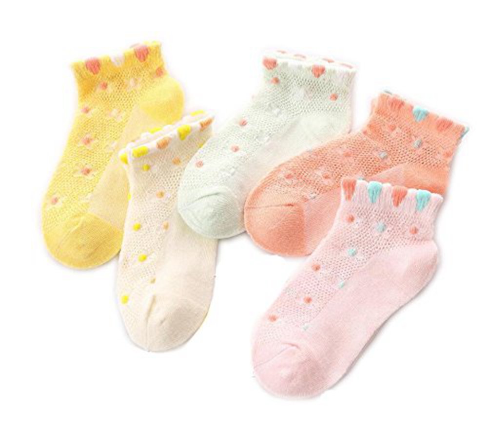 [InSomila] [インソミラ] 子供のソックス 綿 子供靴下 メッシュ 夏 キッズ ソックス 5足 セット 女の子 花柄 柔らかい (14~16cm/6~8歳)