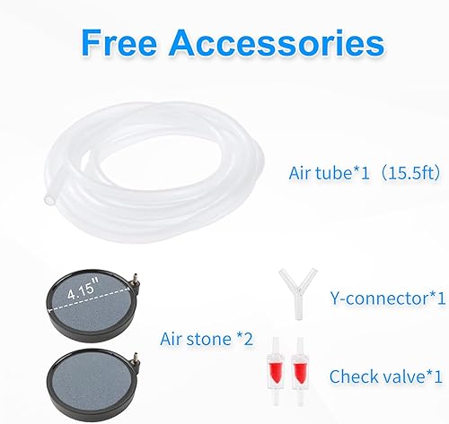 Miniatura 5 de Coospider Bomba de aire de acuario mejorada de 8 W, burbujeador de acuario ultra silencioso, doble salida para pecera, flujo de aire ajustable para