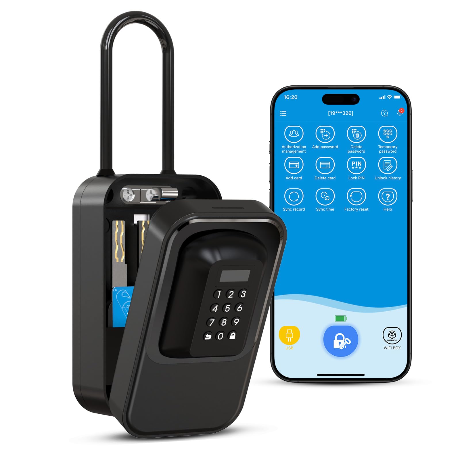 WELOCK Smarte Schlüsselbox mit Zahlencode APP Schlüssel, Schwarz | Temporäres Passwort, BLE Lock Box, IP65 Wasserdicht, Tür- und Wandmontage,für Reisen Hotel Zuhause Wohnung Hochschule