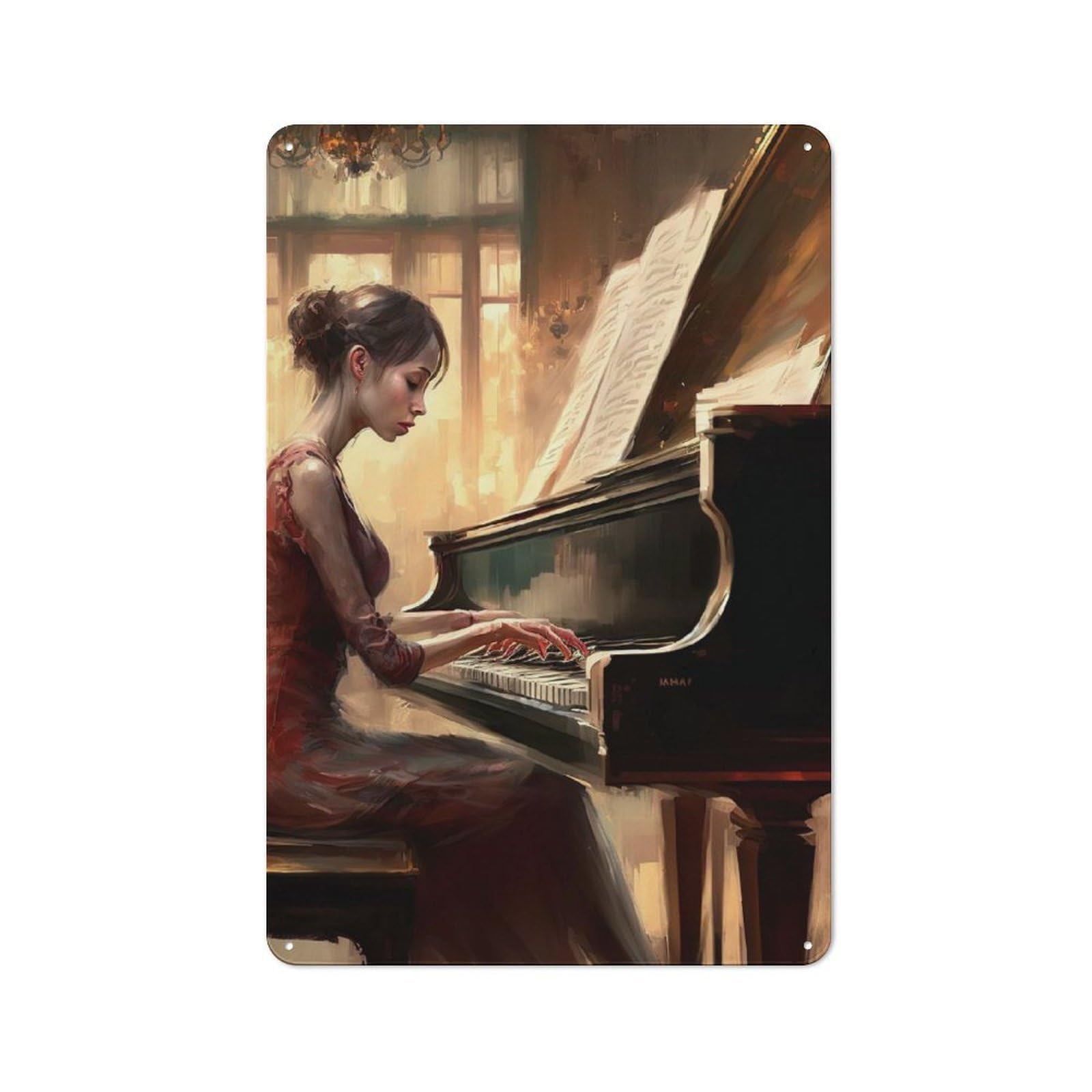Junmoney Playing Piano Tin Wall Plaque 30X20cm With For Dining Room Or Kitchen, For Collectors Decorating Kitchens And Dining Spaces
