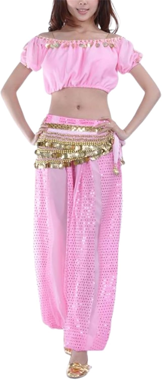 CLSQLXYJZC Belly Dance Set for Women, Dancing Top Andlantern Pants 2-Piece Set Professional Dancer Suit
