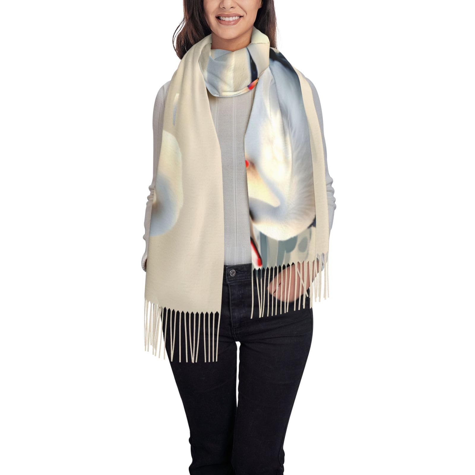 Wxzyfp Unisex Black Cute Little Swan Shawl Wrap Women Reversible Jacquard Pashmina Imitation Cashmere With Fringe For Evening, Wedding.
