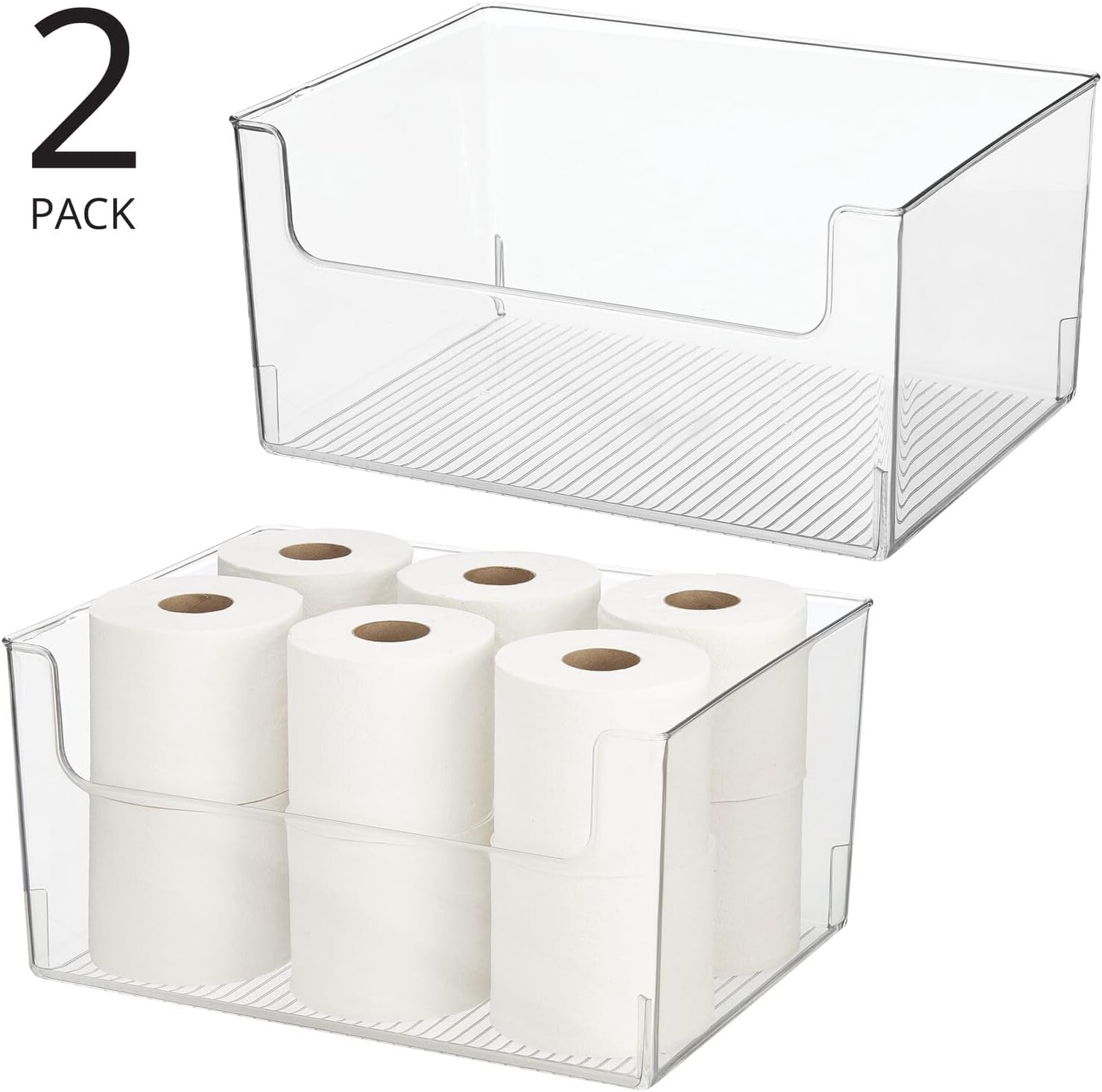 mDesign 2 Pack Modern Plastic Open Front Dip Storage Organizer Bin Basket for Bathroom - Chrome Steel - 6 Box Capacity - 12x12x8 inches