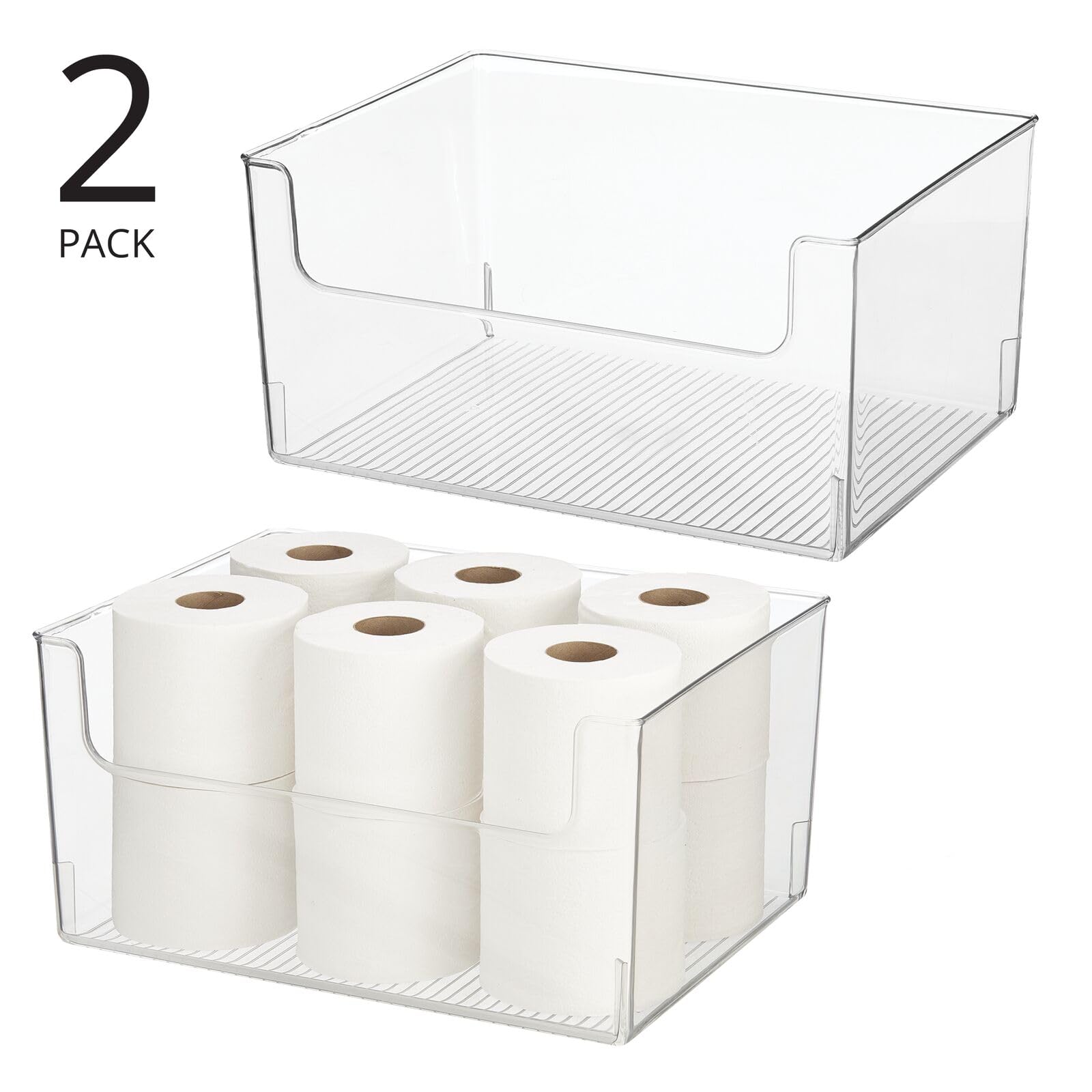 mDesign 2 Pack Modern Plastic Open Front Dip Storage Organizer Bin Basket for Bathroom - Chrome Steel - 6 Box Capacity - 12x12x8 inches