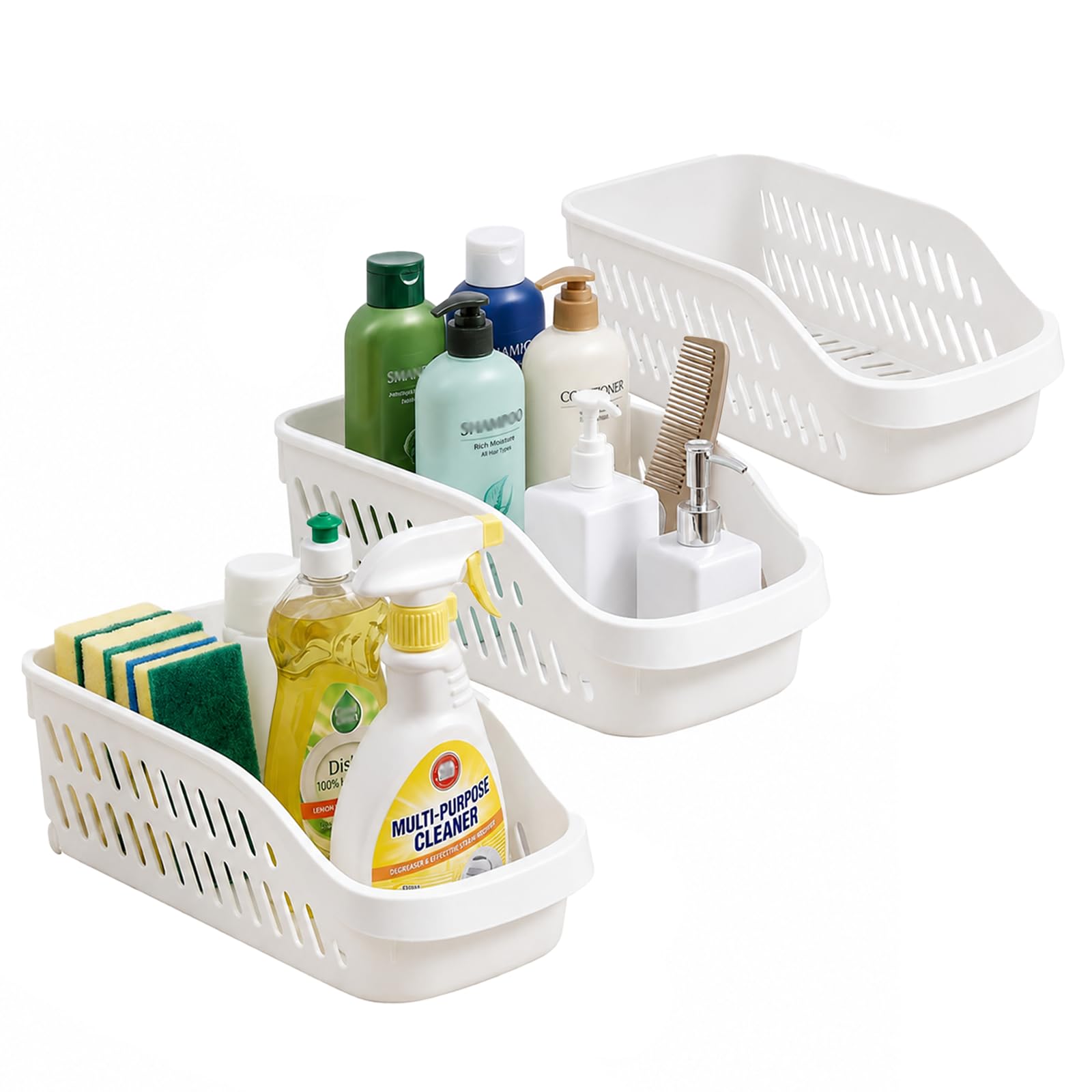 Punorric 3 Pack Under Sink Organiser with Wheels, Pull Out Under Sink Storage for Kitchen Storage & Organisation, Kitchen Cupboard Organiser Multi-Purpose Bathroom Cabinet Baskets for Cleaning -Small