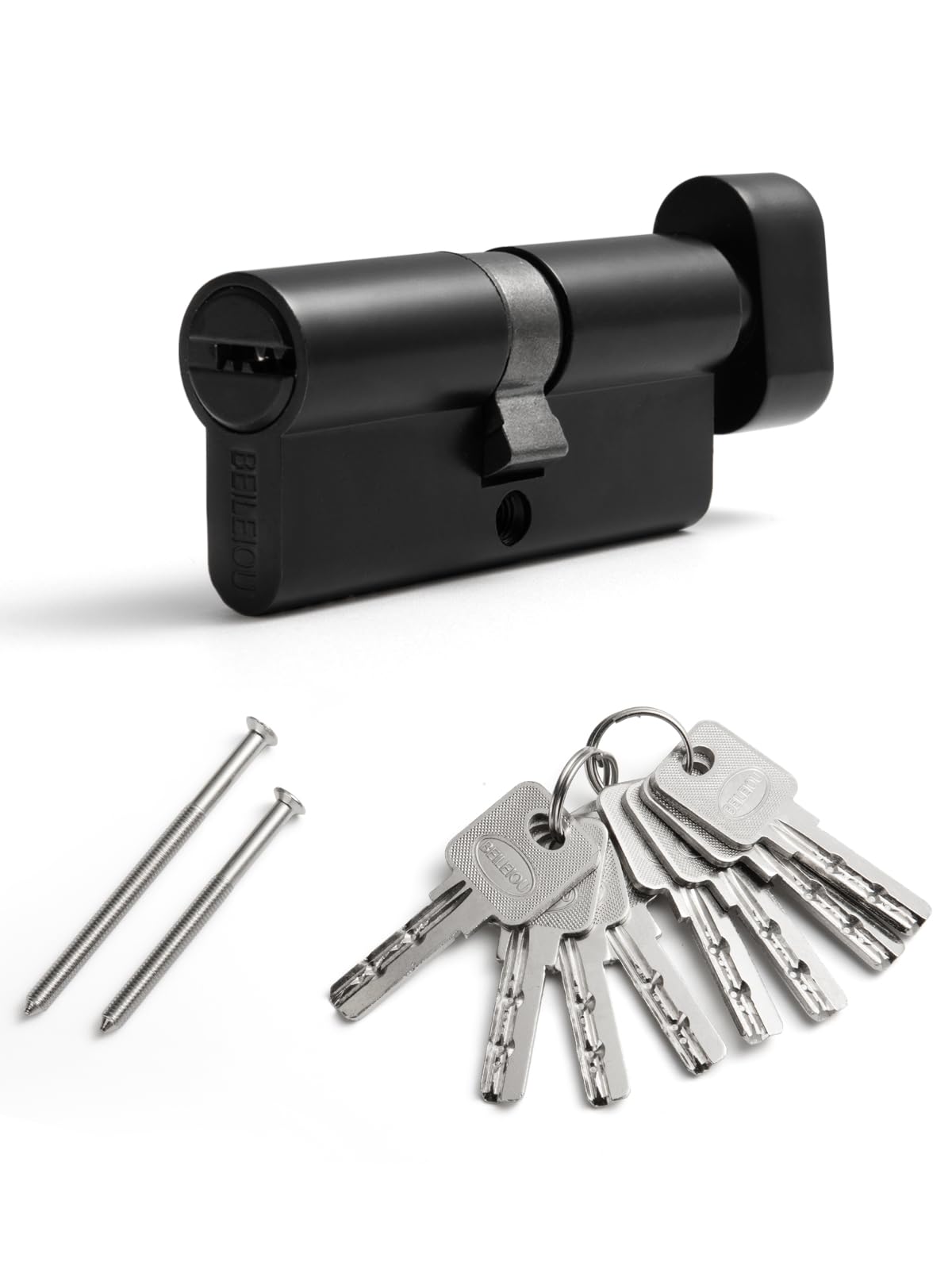 Lock Cylinder, Profile Cylinder 70 mm (35T/35), Key Cylinder Lock with 8 Horizontal Keys, Zinc Alloy Cylinder Lock, Suitable for Most Door Types (1, Black, 35T-35)