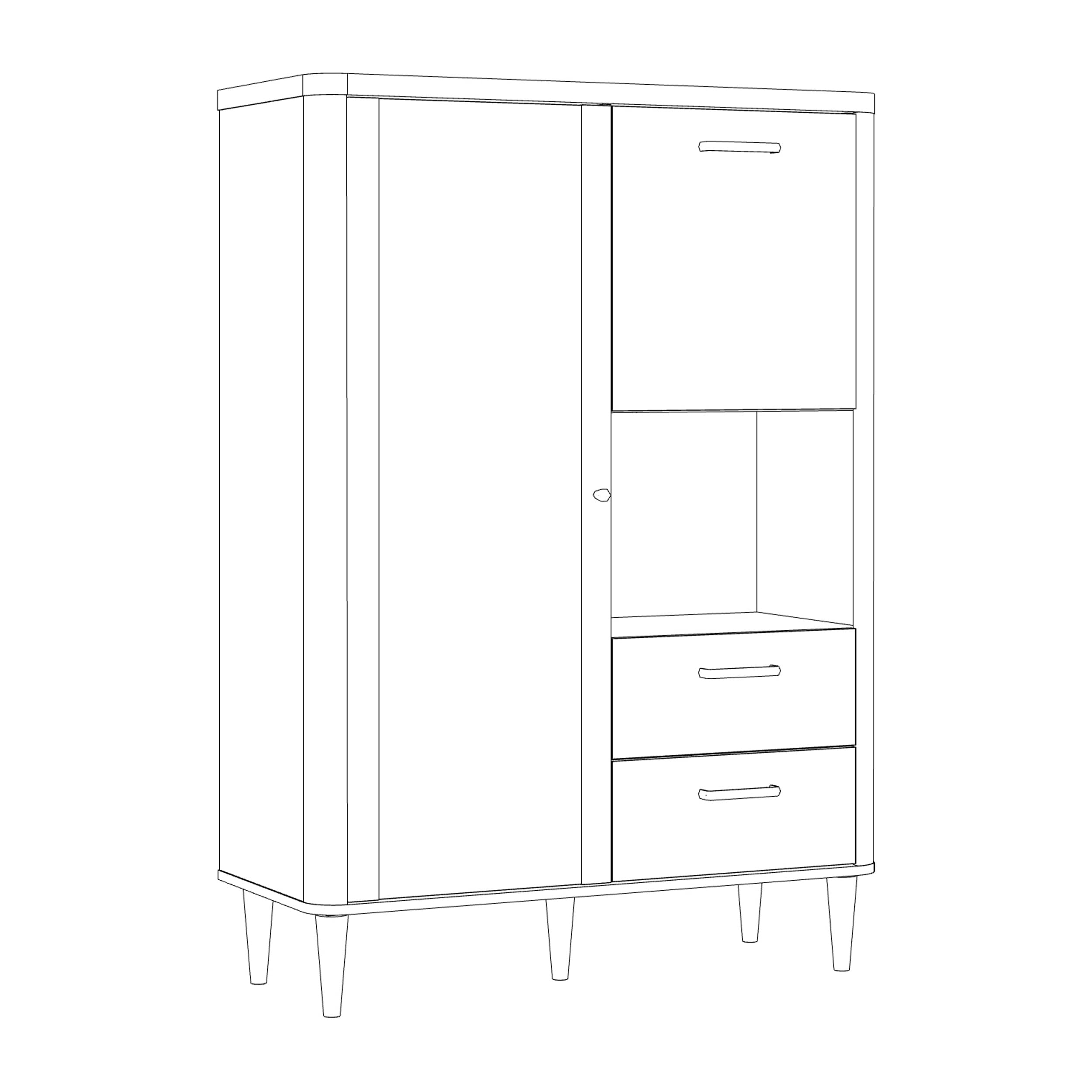 Forte LACETTI Schrank 100, modernes Highboard mit abgerundeten Ecken, Tür, Kippfach und 2 Schubladen, Kaschmir | Beige mit Valencia Eiche Holzdekor, 100,1 cm breit x 142,9 cm hoch x 41,2 cm tief