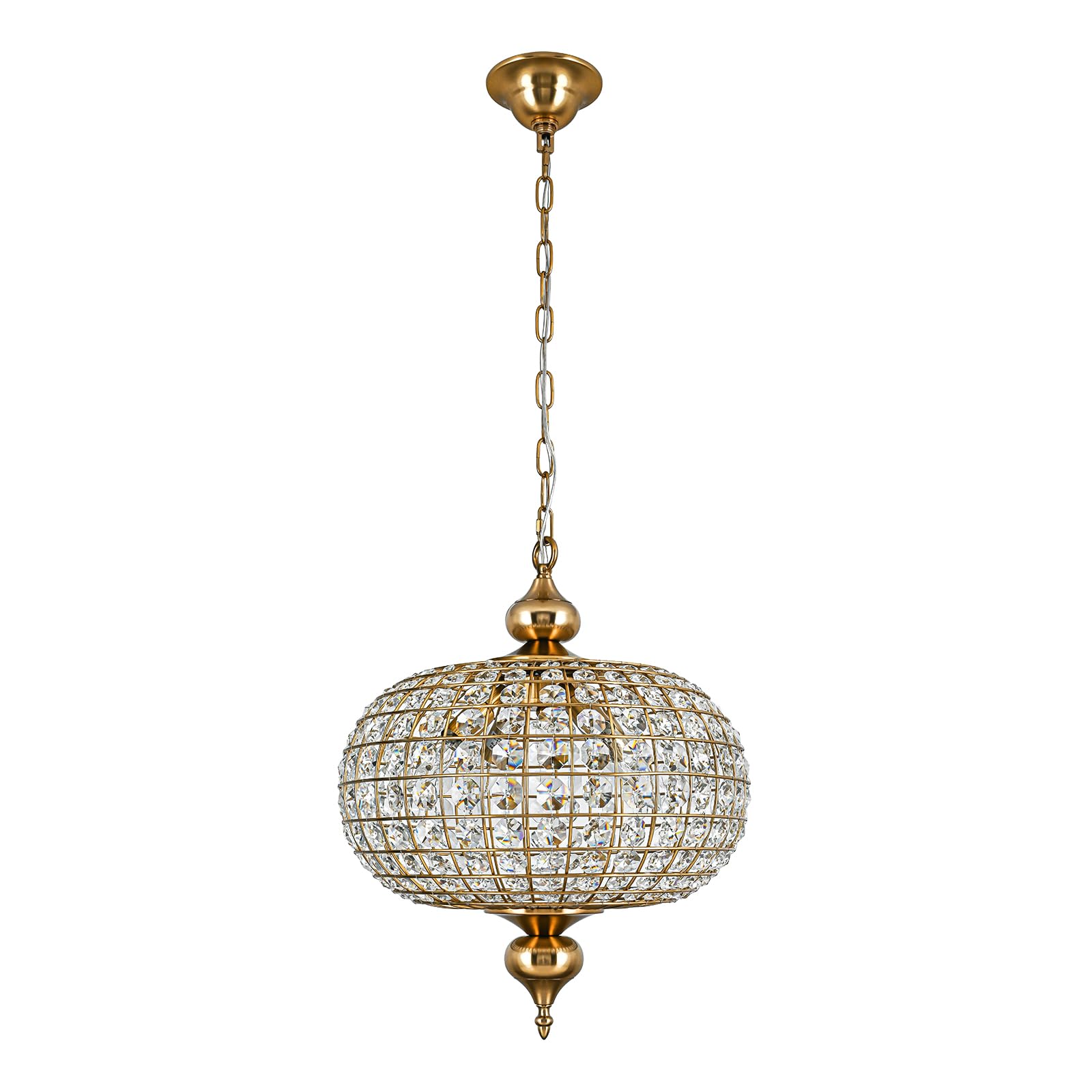 Gold Crystal Chandelier, 16.5" Modern 4-Light Round Crystal Pendant Light Antique Globe Foyer Chandelier for Dining Room Living Room — Amazon image 4