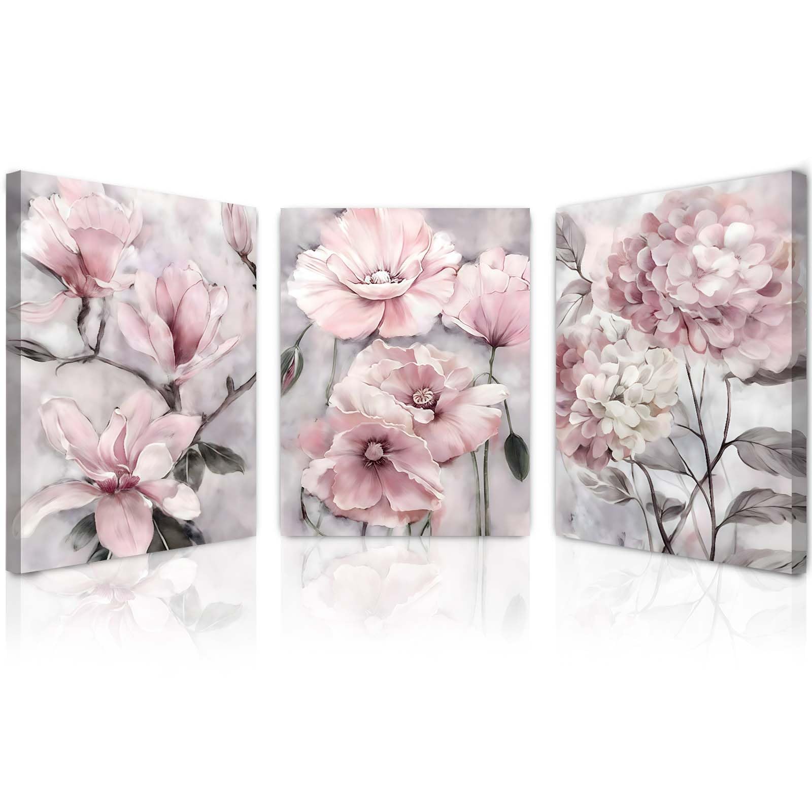 Qiukoo Set of 3 Framed Canvas Wall Art – Waterproof Modern Artwork with Hooks, Floral Prints for Living Room Wall, Bedroom Pictures for Wall Decoration, Contemporary Wall Art – 16 x 20 inch