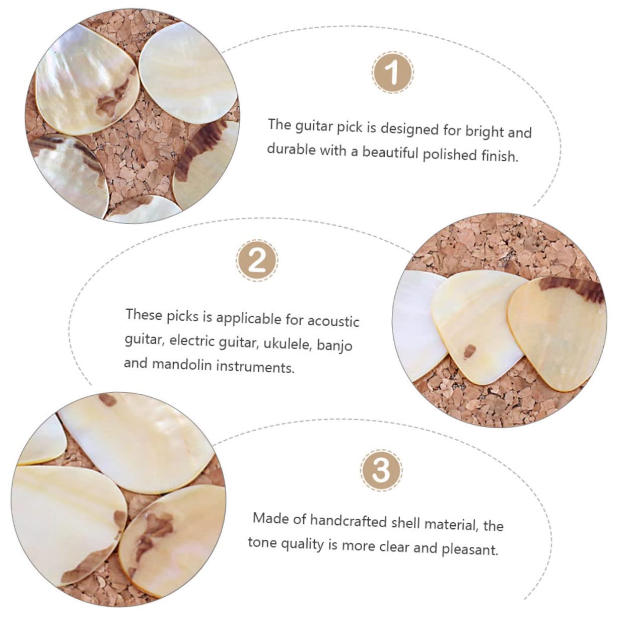 VICASKY 15piezas Púas De Guitarra De Concha Natural Plectros Suaves Para Guitarras Acústicas y Eléctricas Accesorios Musicales Duraderos y Ligeros
