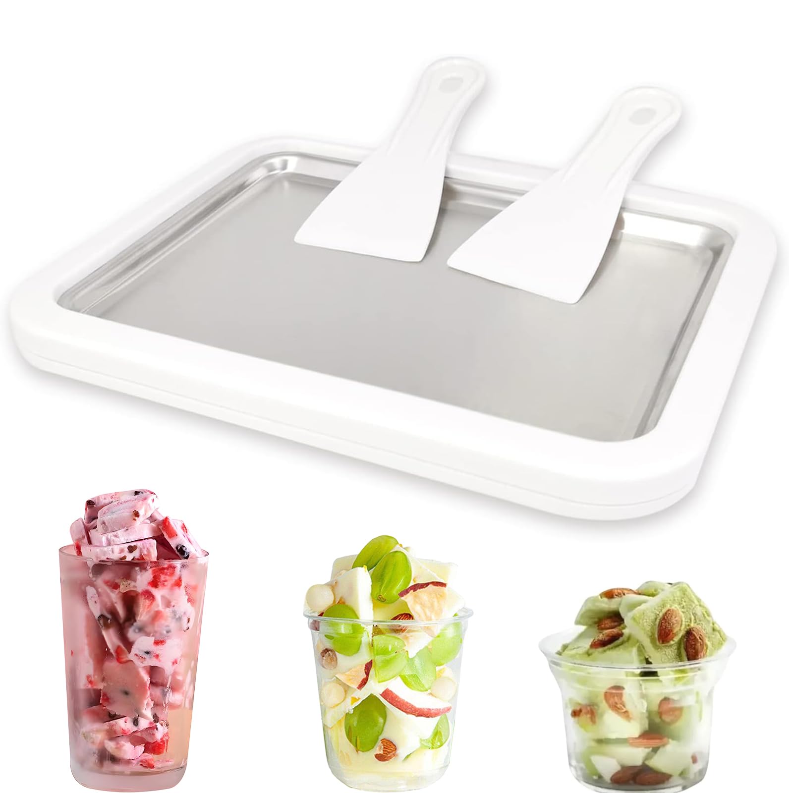 NCONCO Eiscreme Rollbereiter, Edelstahl Instant Cold Plate mit 2 Spatel, Eiscreme Frozen Joghurt Maschine Hausgemachte DIY für Spaß Eltern-Kind-Aktivitäten Familien