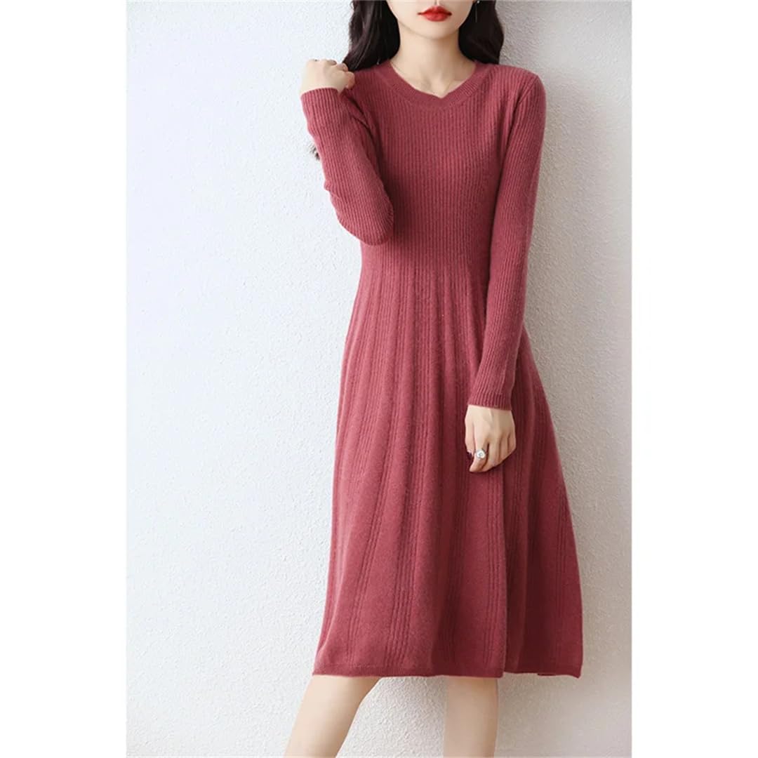 Robe d'hiver en tricot de laine pour femme - Col rond - Chaude et décontractée - Manches longues