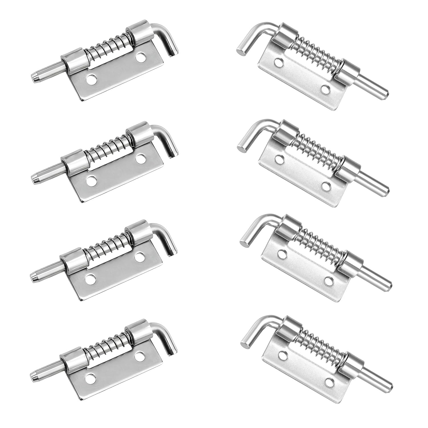JOYOLA 201 Stainless Steel Spring Pin Loaded Locking Latch Pack of 8, Spring Loaded Latch Pin, for Doors, Cabinets or Containers, Sliding Bolt Stainless Steel, Rustproof and (M Left, M Right)