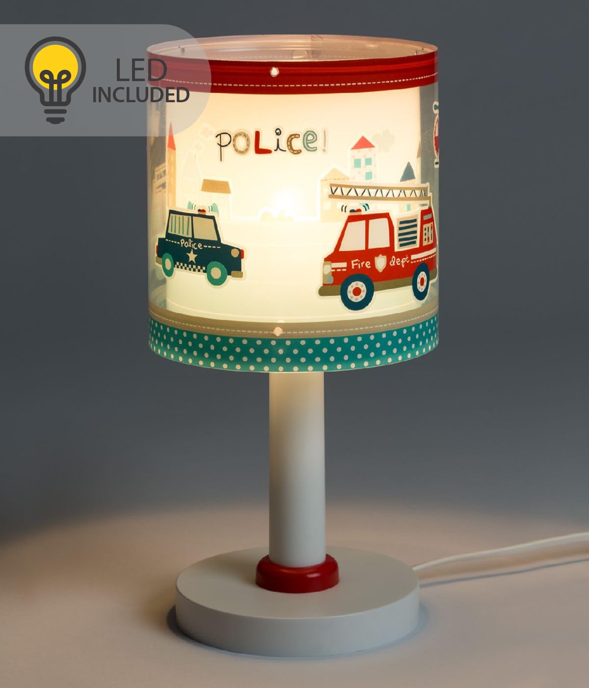 Dalber Lampada da tavolo o comodino per bambini Police Vigili del fuoco della polizia, 60611N, G4-4W LED - Lampadina inclusa