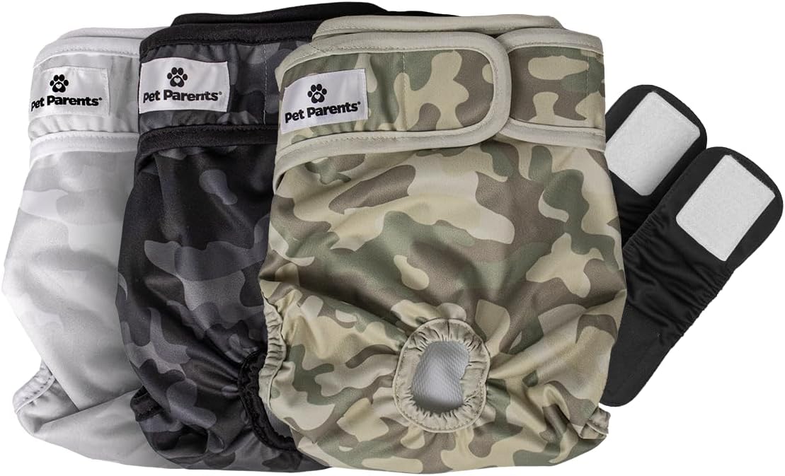 Washable Dog Diapers (3pack) + Extendrs® of Durable Doggie Diapers, Premium Dog Diapers Female & Male (Large, Camo)
