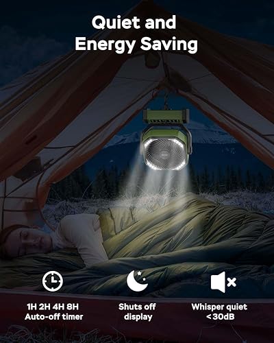 Miniatura 6 de Ventilador de camping con luz, ventilador de batería recargable de 20000 mAh, tiempo de enfriamiento máximo de 112 horas, 8 velocidades, pantalla