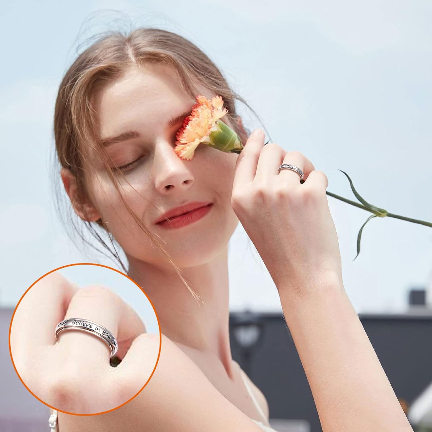 Anxiety Ring for Women 925 Sterling Silver Spinner Fidget Rings Worry Relieving Boredom ADHD Autism Band Rings Anti Stress Jewelry for Women Men
