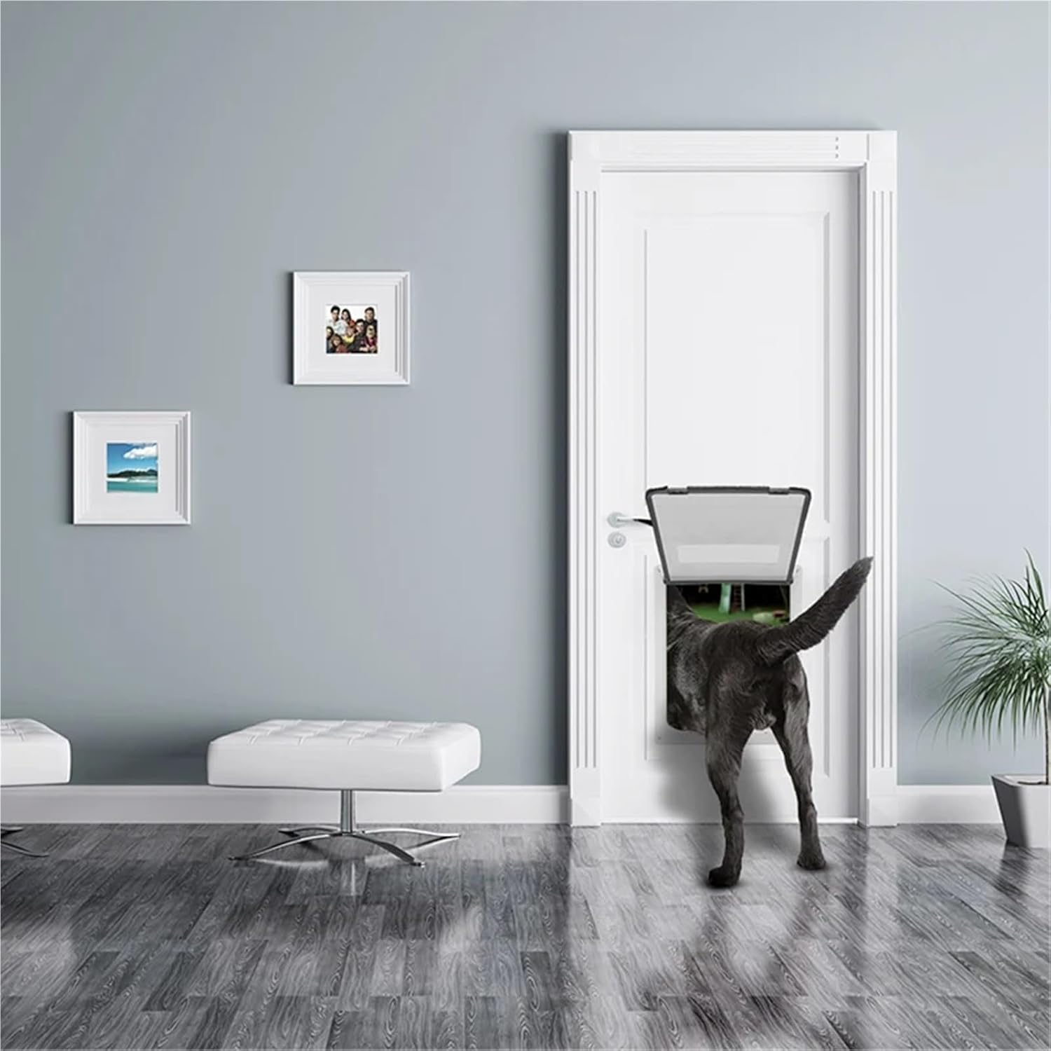 ININOSNP Modèles faciles à Installer Chatière for Animaux de Compagnie : Robuste et Durable, verrouillable, avec Un Rabat de confidentialité(Bianco,L)