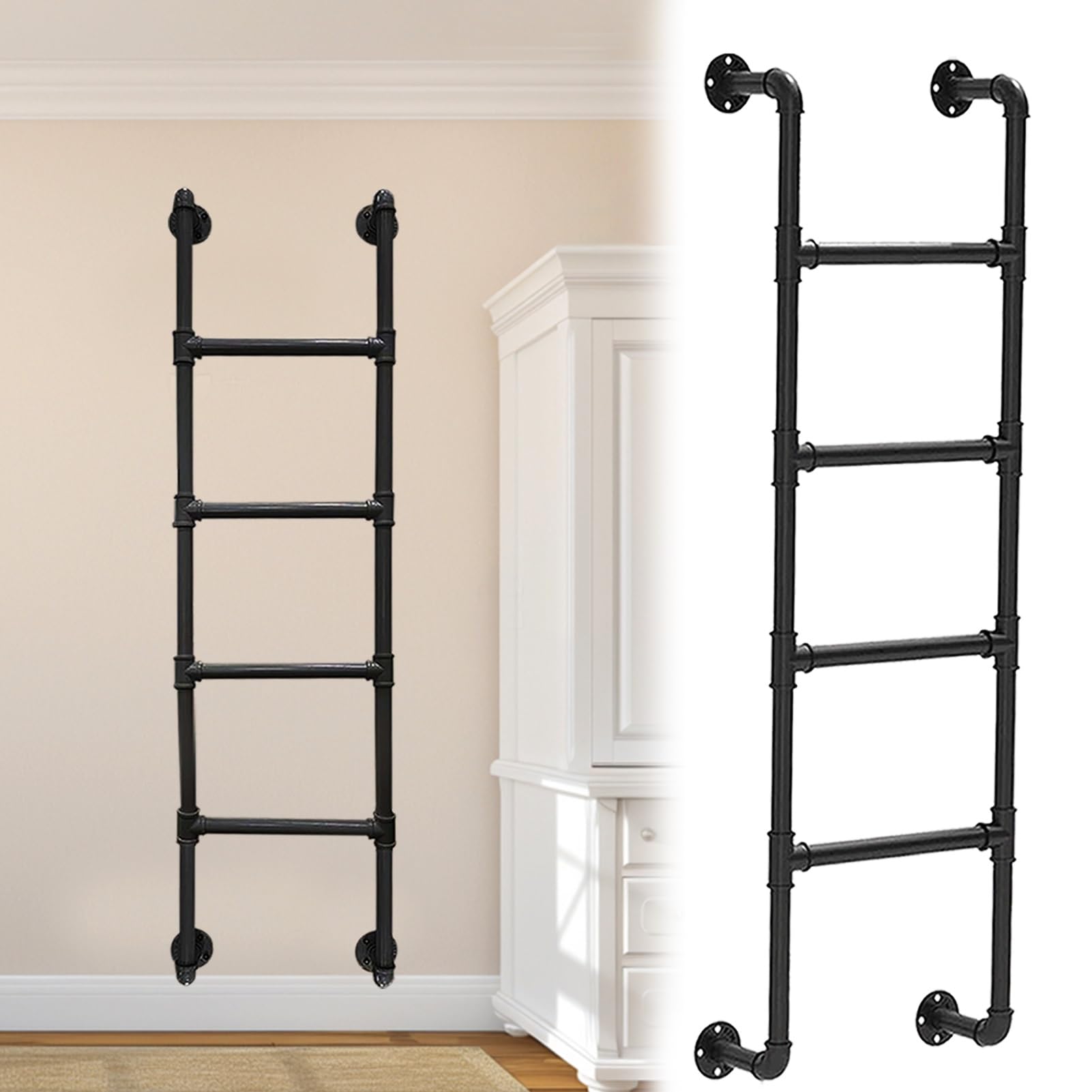 Échelle lit superposé métal noir 91 po, fixation murale sécurisée