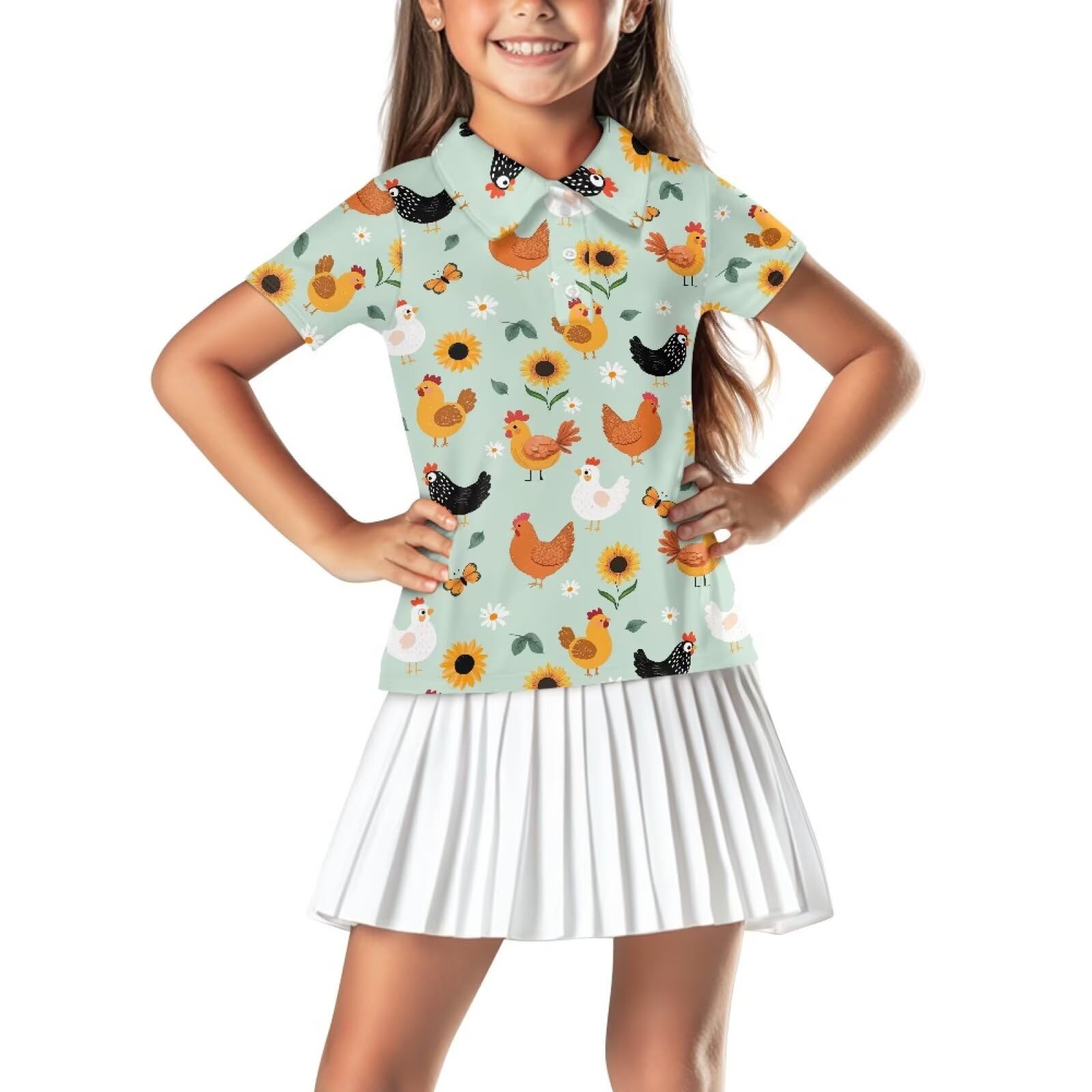 Girls Short Sleeve Golf Shirt 3 Button Up Lapel Collar Tennis Shirts Quick Dry Uniform Athletic Tank Tops for 5-14Y