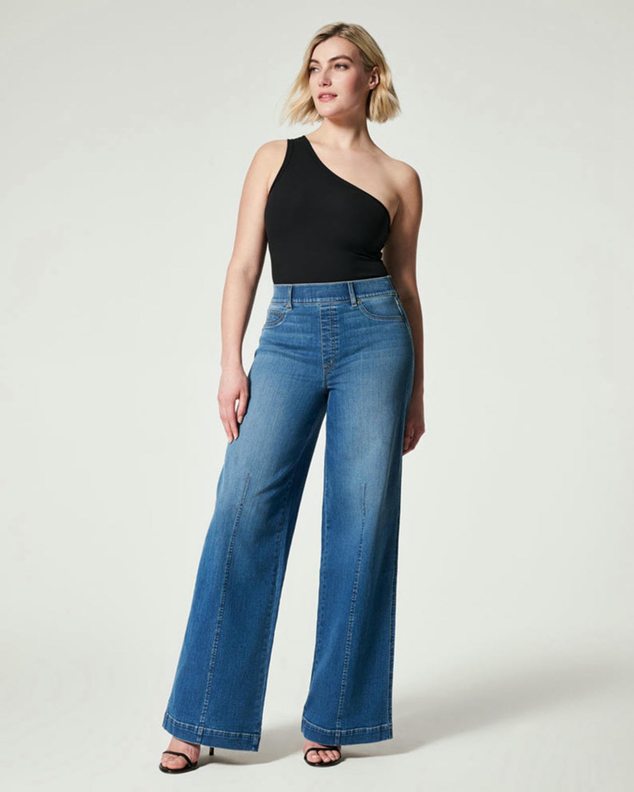 Jeans Donna Donne Gambe Ad Alta Vita su Pantaloni in Vintage Elastico-Nero-m