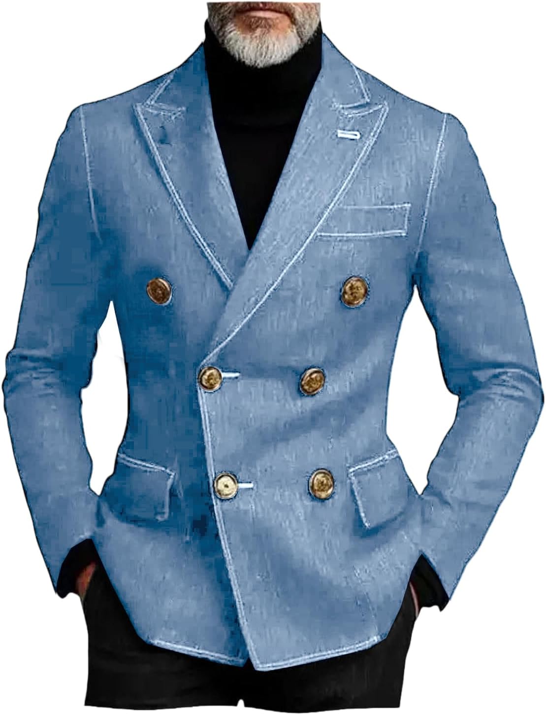 VENNYNG Men's Double Breasted Denim-Style Blazer Modern Jacket Casual Outing Date Night Trendy Mens Fashion