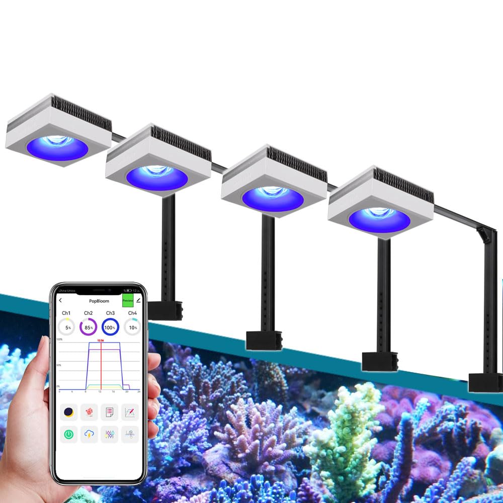 PopBloom 4 pezzi RL90 LED per acquari marini Lampade per barriera corallina Lampade LED a spettro completo per acquario da 180-220 cm Acquari con coralli di barriera