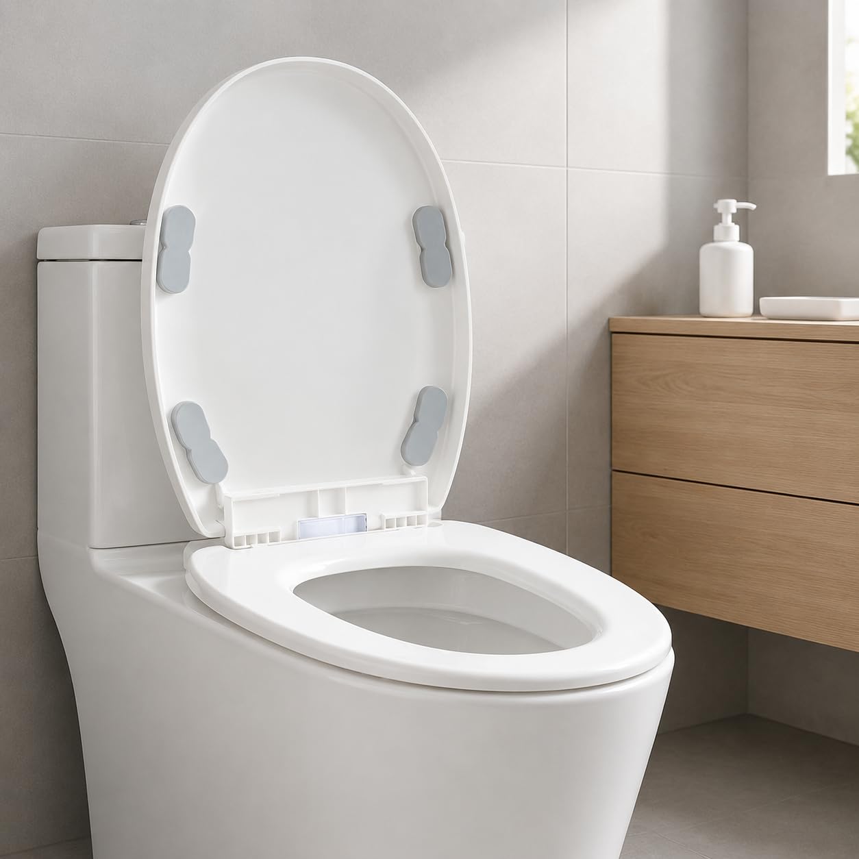 Sedile Del Water con Coperchio Rialzato Ispessito a Chiusura Design a V Sgancio Rapido Universale in Materiale Polipropilene Resistente atto per Bagno di Casa E Sanitari