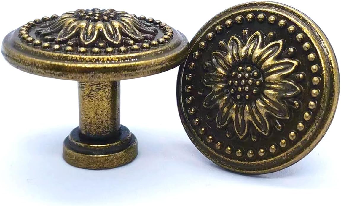 10 Pack Vintage Cabinet Knobs, Flower Design Drawer Knobs, Decorative Hardware for Cabinets and Dressers, Zinc Alloy