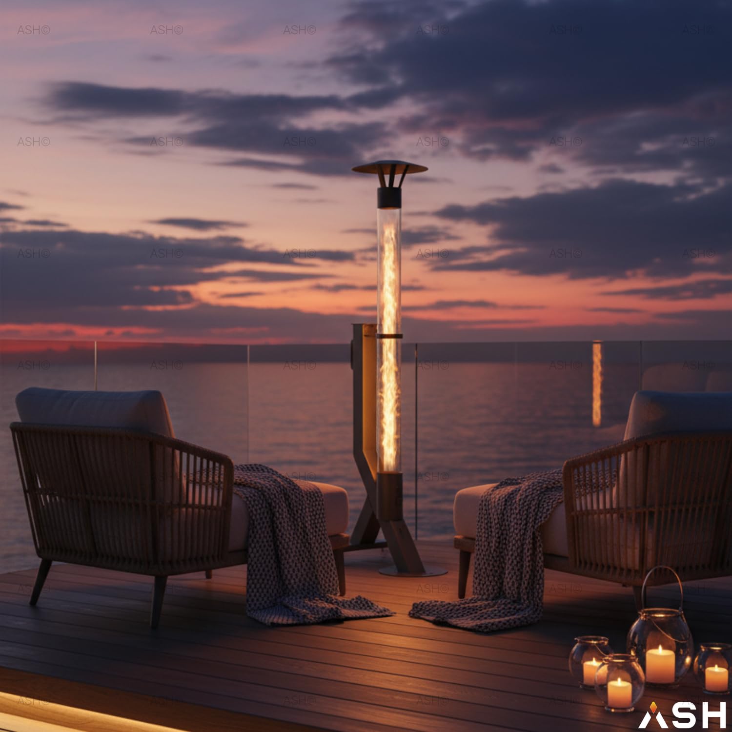 Poêle à pellets colonne de feu chauffage terrasse extérieur 174 cm noir