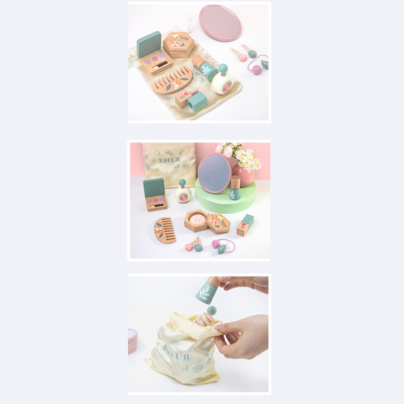 Qianly Set de Maquillaje Infantil Juguetes de Maquillaje Pretend Juguete de Maquillaje para Niñas Kit de Maquillaje de Madera con Bolso Juego de Belleza