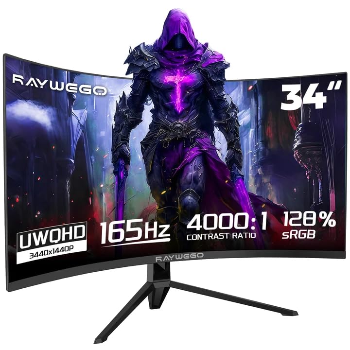 Image of 34'' Curved Gaming Monitor 165Hz UWQHD 3440x1440P Monitor,PIP /PBP, HDR, 300nits 1ms,127% sRGB FreeSync & Eye-Care, Support VESA,Tilt Adjustment,HDMIx2 & DP 1.4x2(DP Cable Included)