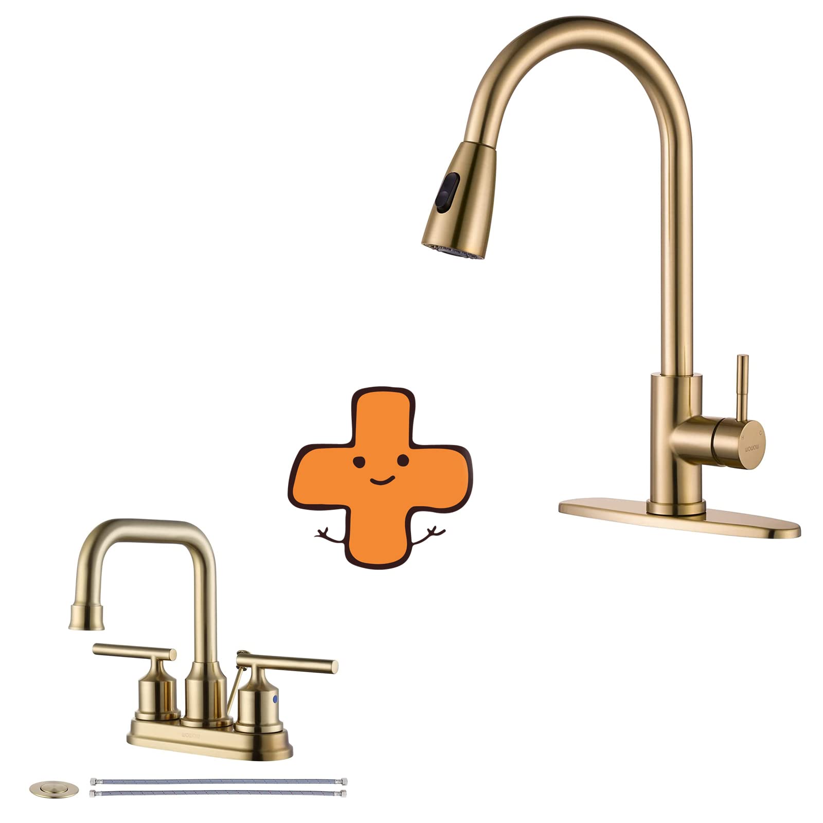 Jnfidosr Gold Brushed Kitchen Faucet With Sprayer And Brushed Bathroom Faucet 4 Inch Bathroom Sink