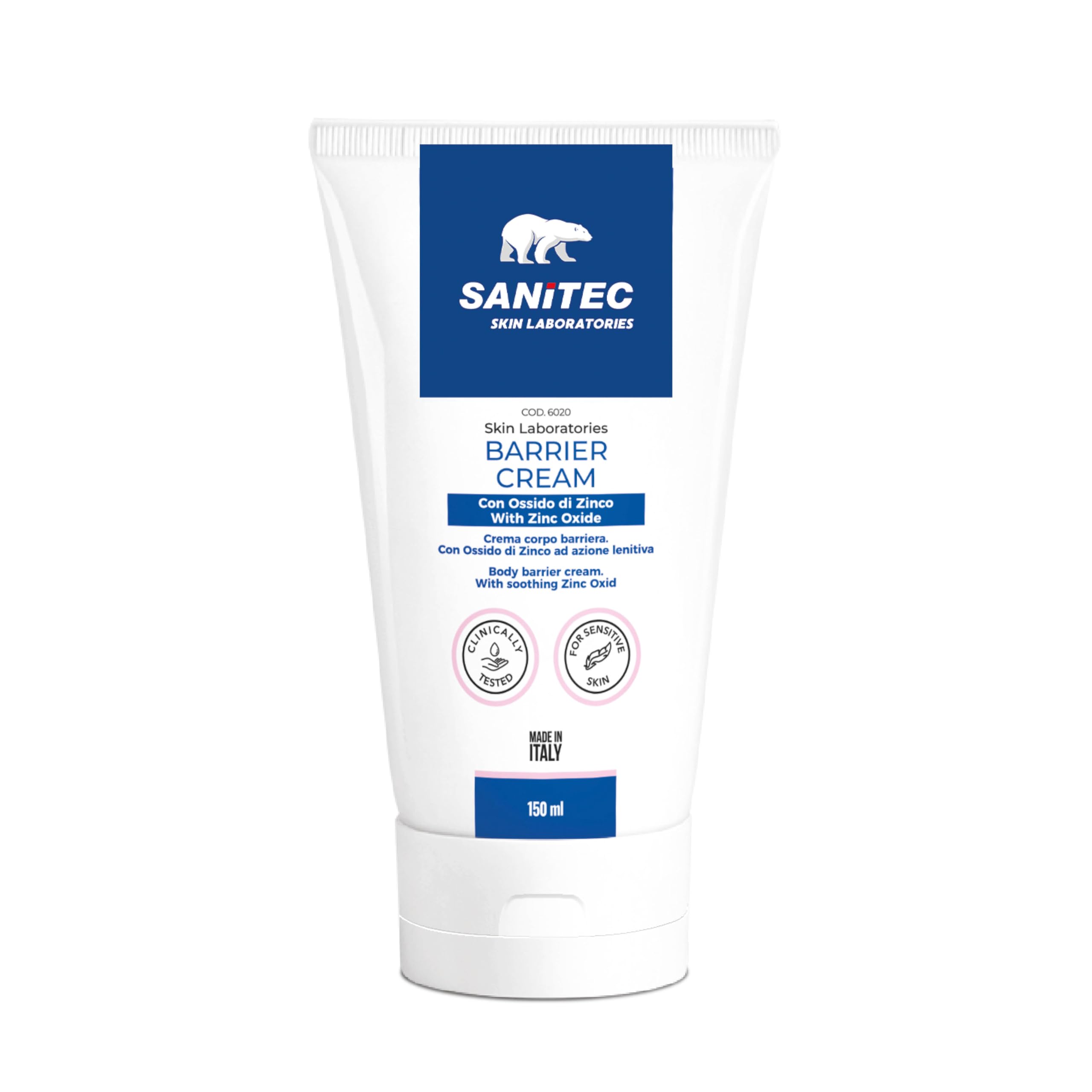 Sanitec BARRIER CREAM Crema Corpo Idratante Ossido di Zinco 10% Azione Lenitiva Olio di Mandorla 150 ml