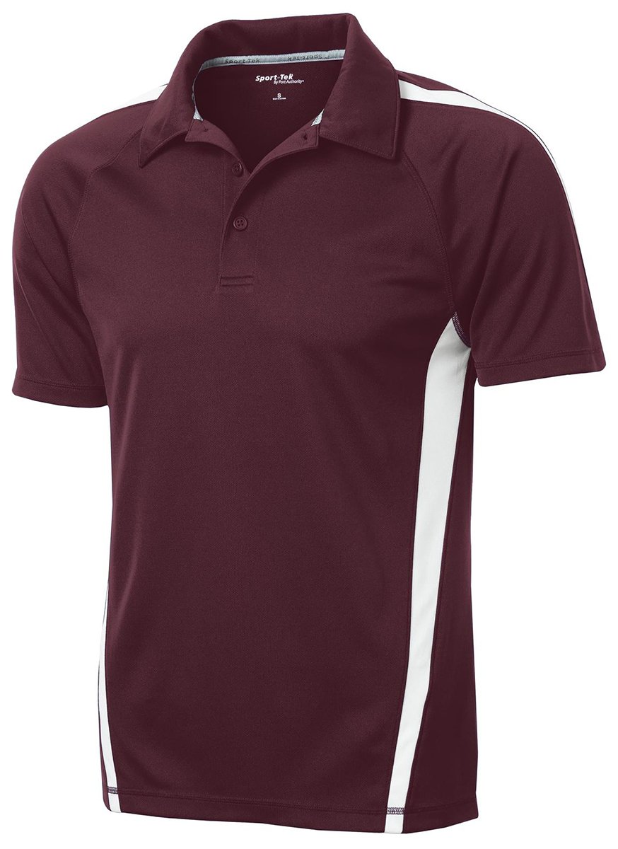 SPORT-TEKMens PosiCharge Micro-Mesh Colorblock Polo, XL, Maroon/White