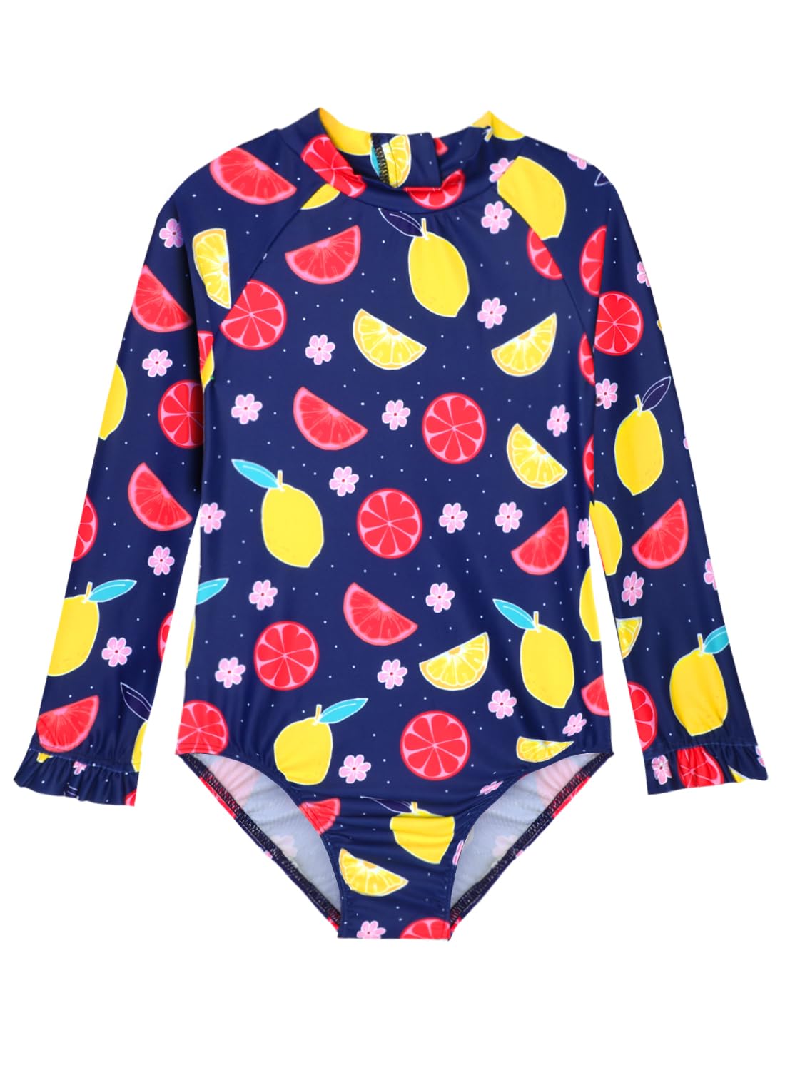 Alakuoti Long Sleeve One Piece Ruffle Swimsuit for Toddler Girls Baby Girl Rashguard Shirt with UPF 50+ Sun Protection