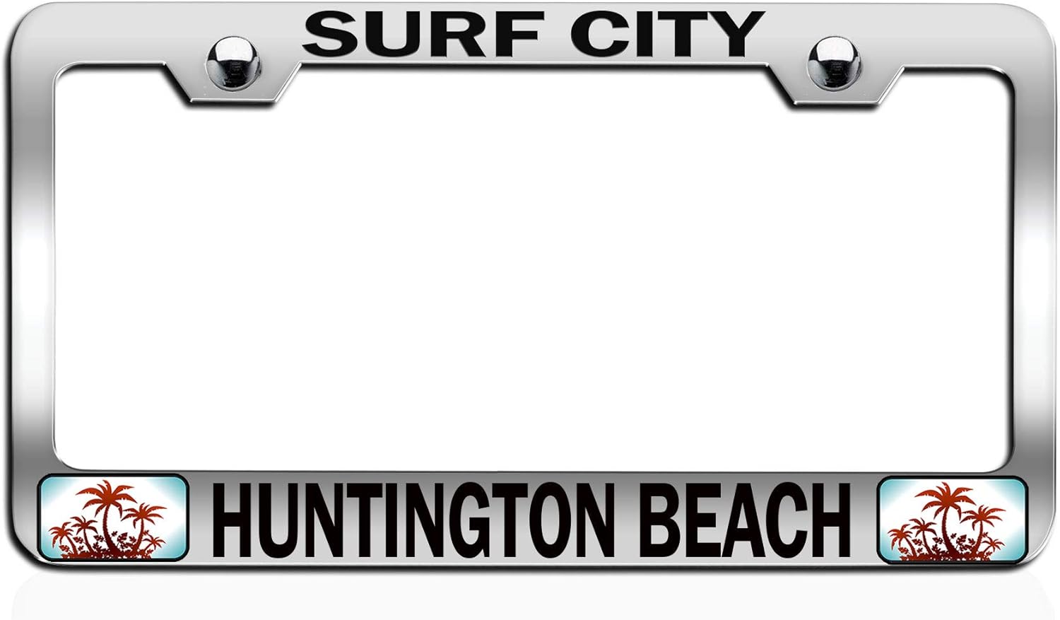 SURF City Huntington Beach Beach Summer Surf Surfing Chrome Steel Auto SUV License Plate Frame License Tag Holder, E71