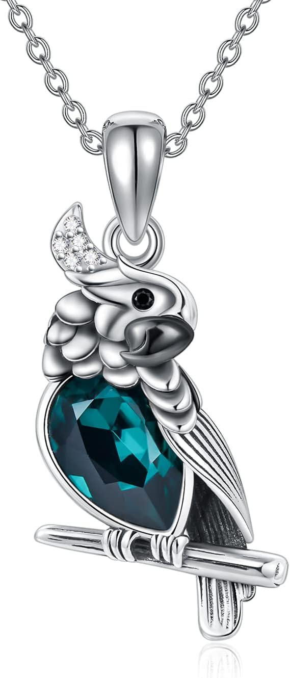 Sterling Silver Parrot Necklace Green Crystal Pendant Necklace Parrot Jewellery Graduation Birthday Gift for Women Mother Friend Sister