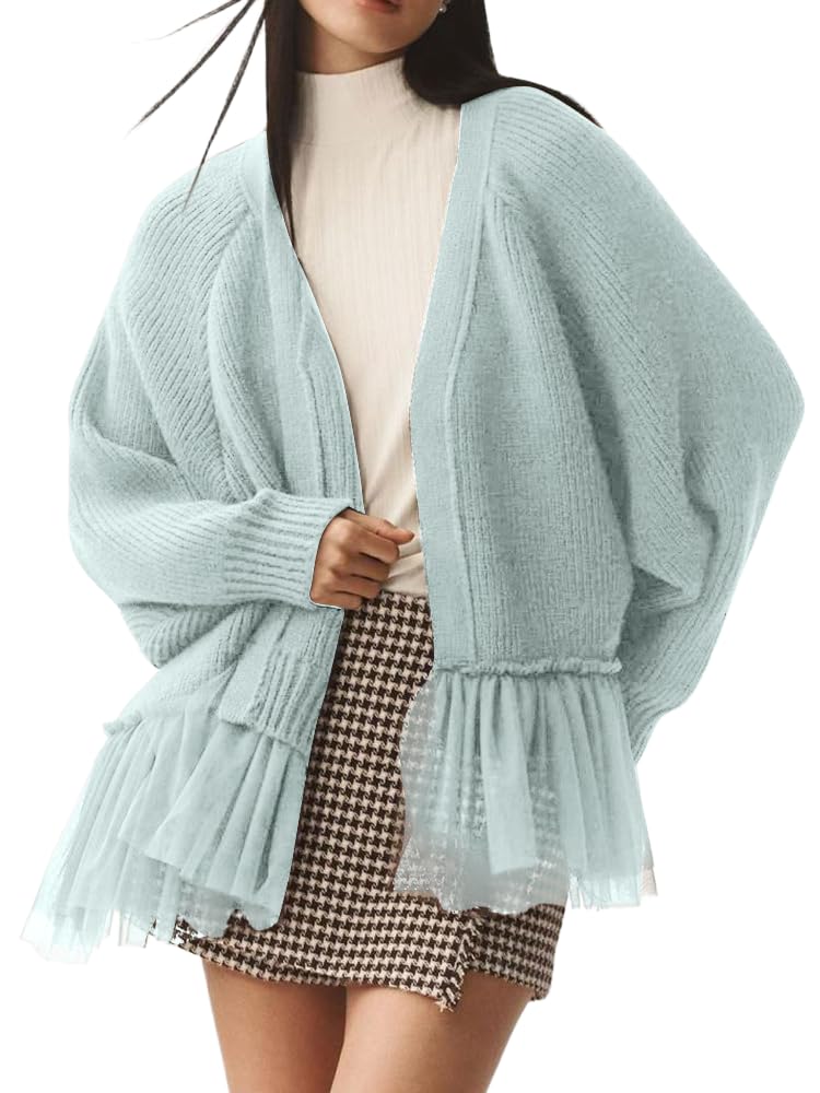 CHARTOU Open Front Chunky Cardigan Sweaters for Women Dressy Lace Long Sleeve Cable Knit Sweater Outwears