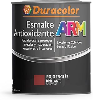 Esmalte Antioxidante ARM - Color Rojo Inglés - 750 ml - Superficie Exterior e Interior - Acabado Brillante y de Rápido Secado - Excelente Dureza y Resistencia - Duracolor