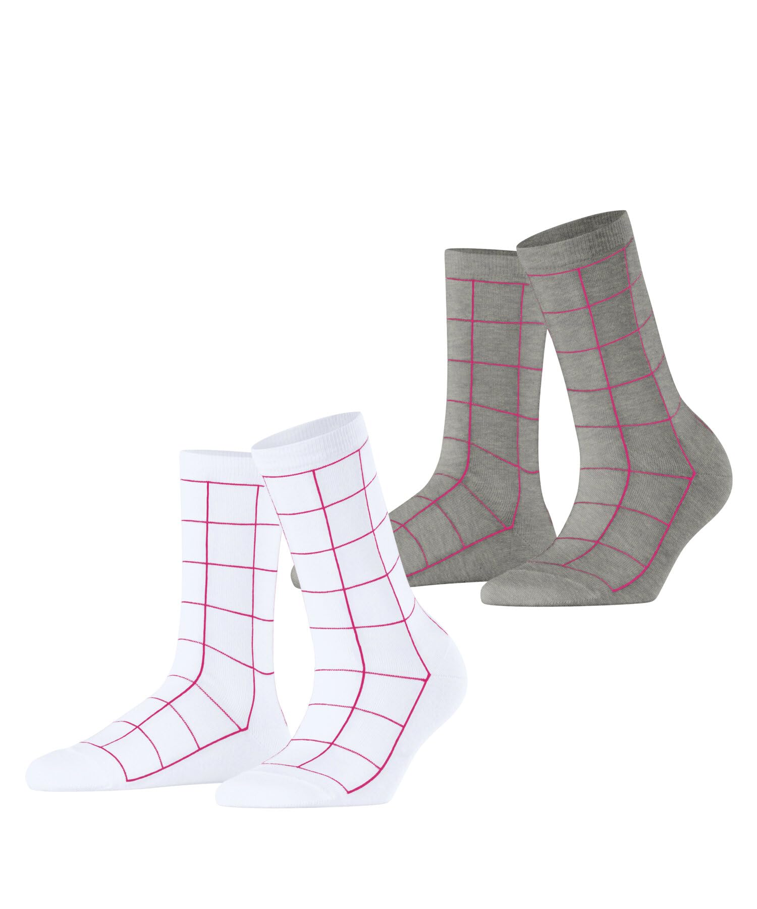 ESPRIT Women's Sketched Grid Multipack W So Cotton Patterned Socks 2 Pairs, Multicolored Grey White 0010, 2.5-5