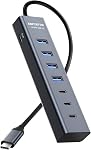4Ft 7-Port USB 3.0 Hub Cable for Desktop, Aluminium USB Hub 5Gbps USB Splitter Multiport Adapter, USB Splitter with 5V 3A Type-C Port for PC, Laptop, MacBook, U-Disk, Mouse