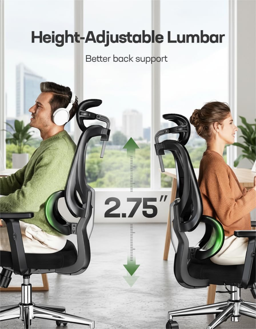 Marsail Ergonomic Office Chair Desk Chair,Gaming Chair with Height Adjustable Lumbar Support, Adjustable Armrest& 2D Headrest - 6