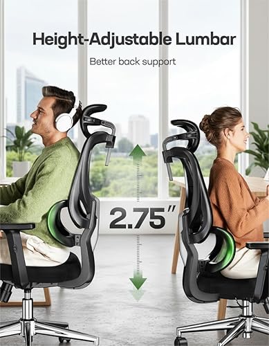 Miniatura 6 de Marsail - Silla ergonómica de oficina con soporte lumbar, respaldo alto, reposacabezas 2D y reposabrazos abatibles, silla de escritorio para juegos