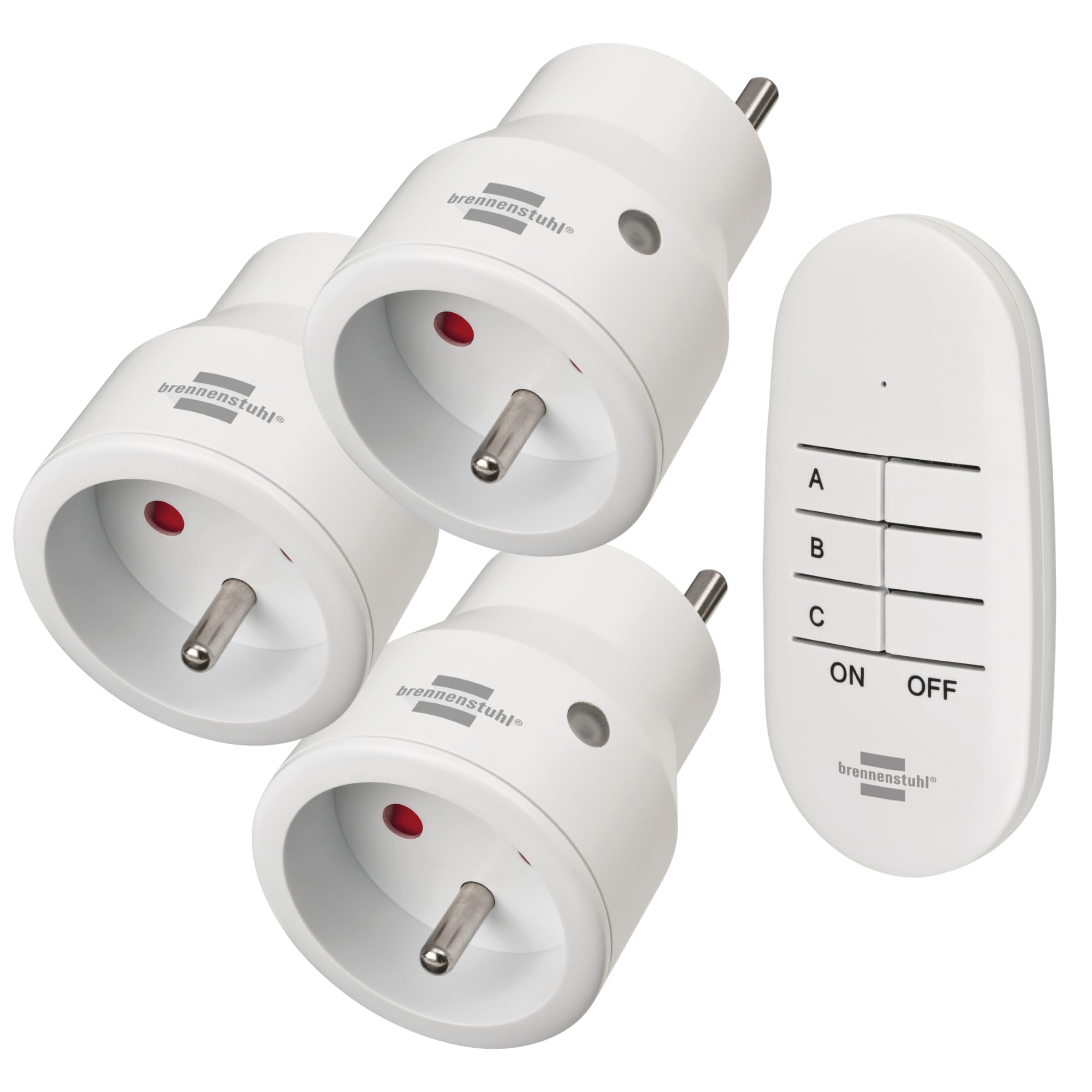 Brennenstuhl Set di 3 mini prese telecomandate programmabili con telecomando Comfort-Line, bianco (uso interno con telecomando) 1507071
