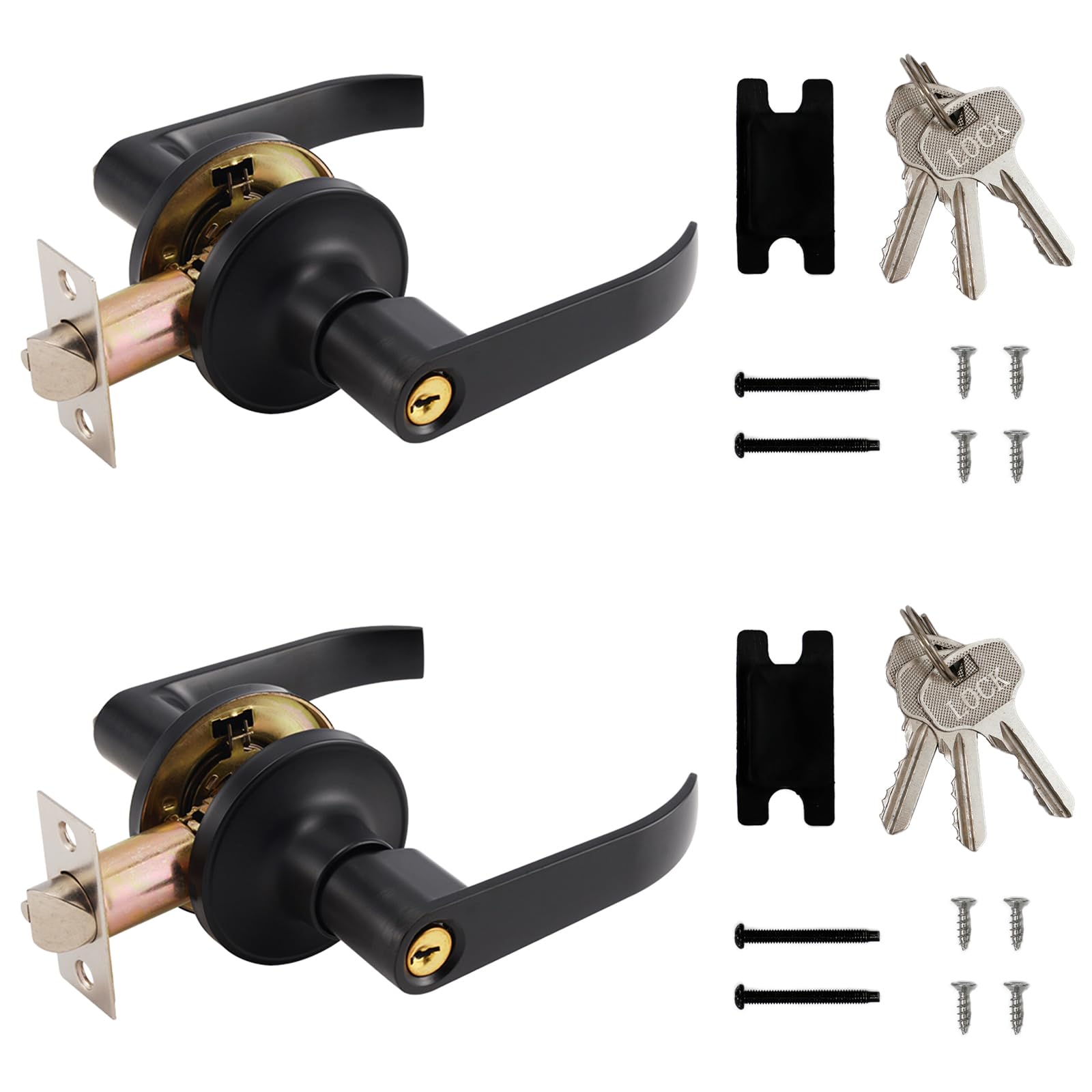 2 Pezzi Maniglia Nera Porta Alluminio Serratura a Leva per Porta Maniglia per Porta Della Camera con Serratura e Chiavi, Maniglie per Porte Interne e Esterni