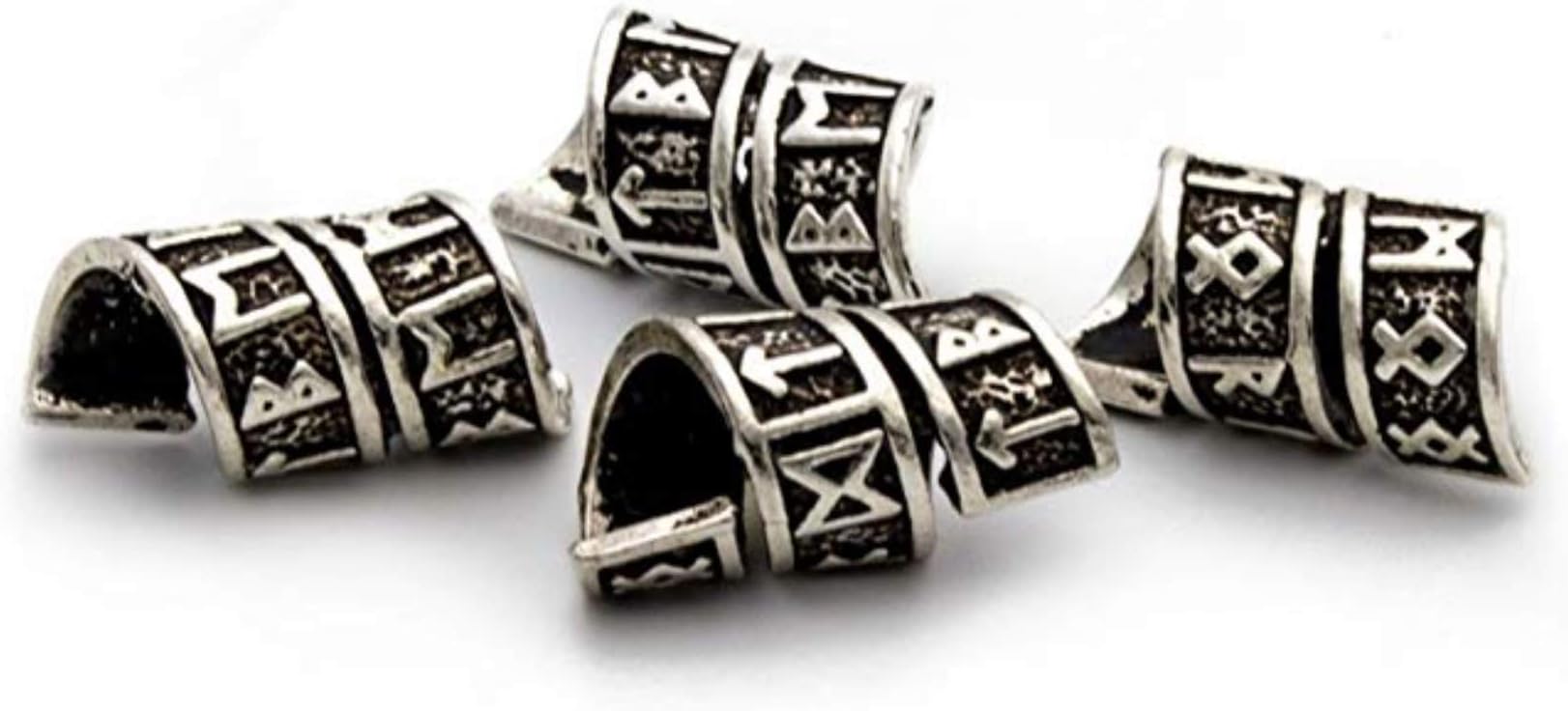 Viking Rune Beard Bead Coil Set (4) - Norse Rings for Hair, Dreads & Beards