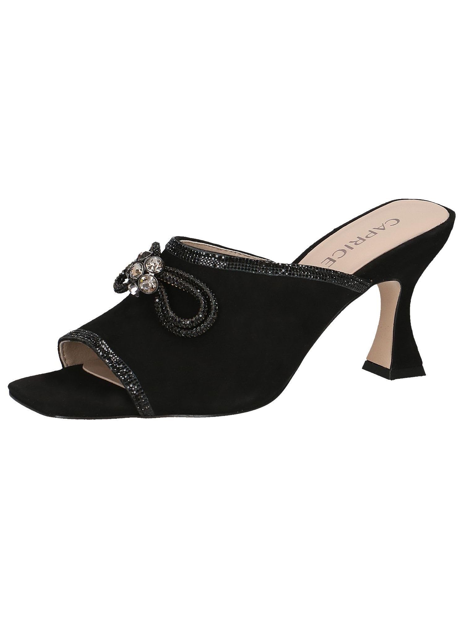 CAPRICE Women's Leather Mules with Heel, Black (Black Suede), 6 UK